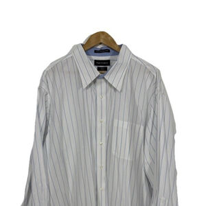 Paul Fredrick Blue & White Striped Classic Fit Shirt Mens 20x35 Finest Cotton